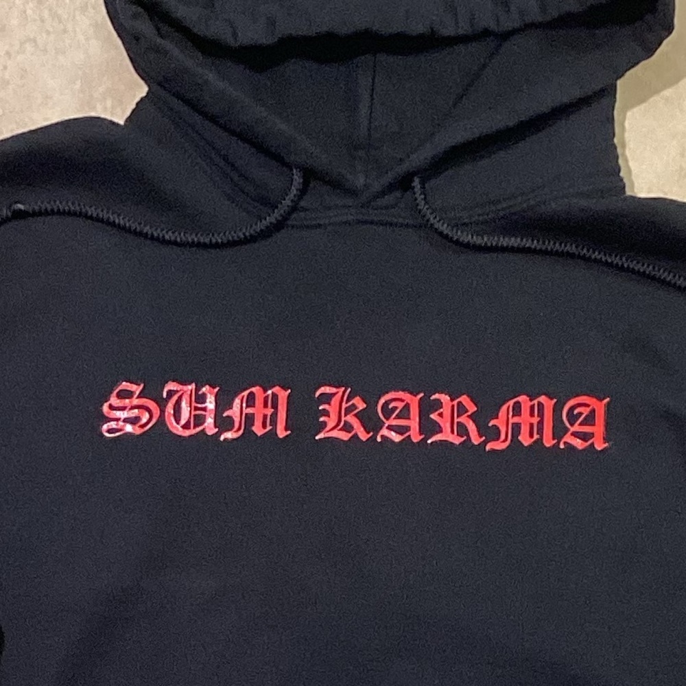 Sum Karma Merch Black Gildan Hooded Sweatshirt Red Vinyl Print Men Siz…